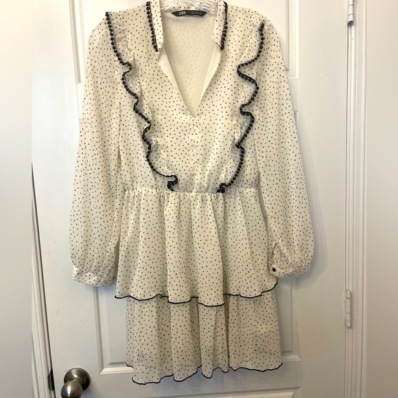 Zara Dresses & Skirts - Zara Woman’s White/Black Polka Dot Tiered Mini Dress Small 
Preloved No Flaws